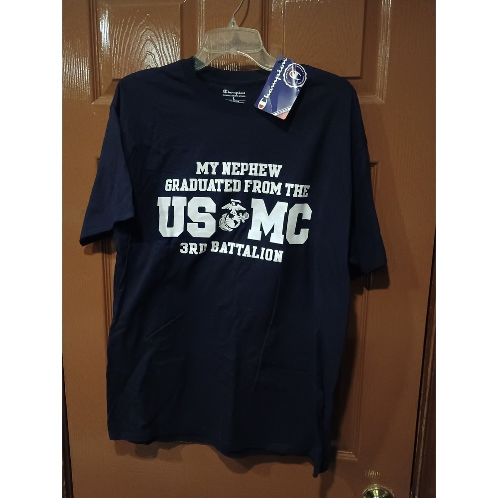Champion T-Shirt Mens Large Navy New USMC 3rd Battalion Parris Island Graphic